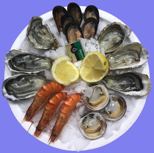 Plateau L'Écailler : huîtres, moules, amandes et crevettes - en vente à la Valentine à Marseille